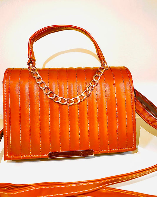 Quilted Flap Handbag with Chain Accent